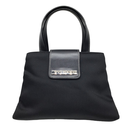 Bvlgari Black Leather Trimmed Mini Nylon Top Handle Bag
