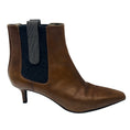 Load image into Gallery viewer, Brunello Cucinelli Cognac Brown / Charcoal Grey Monili Detail Knit Trimmed Leather Ankle Boots