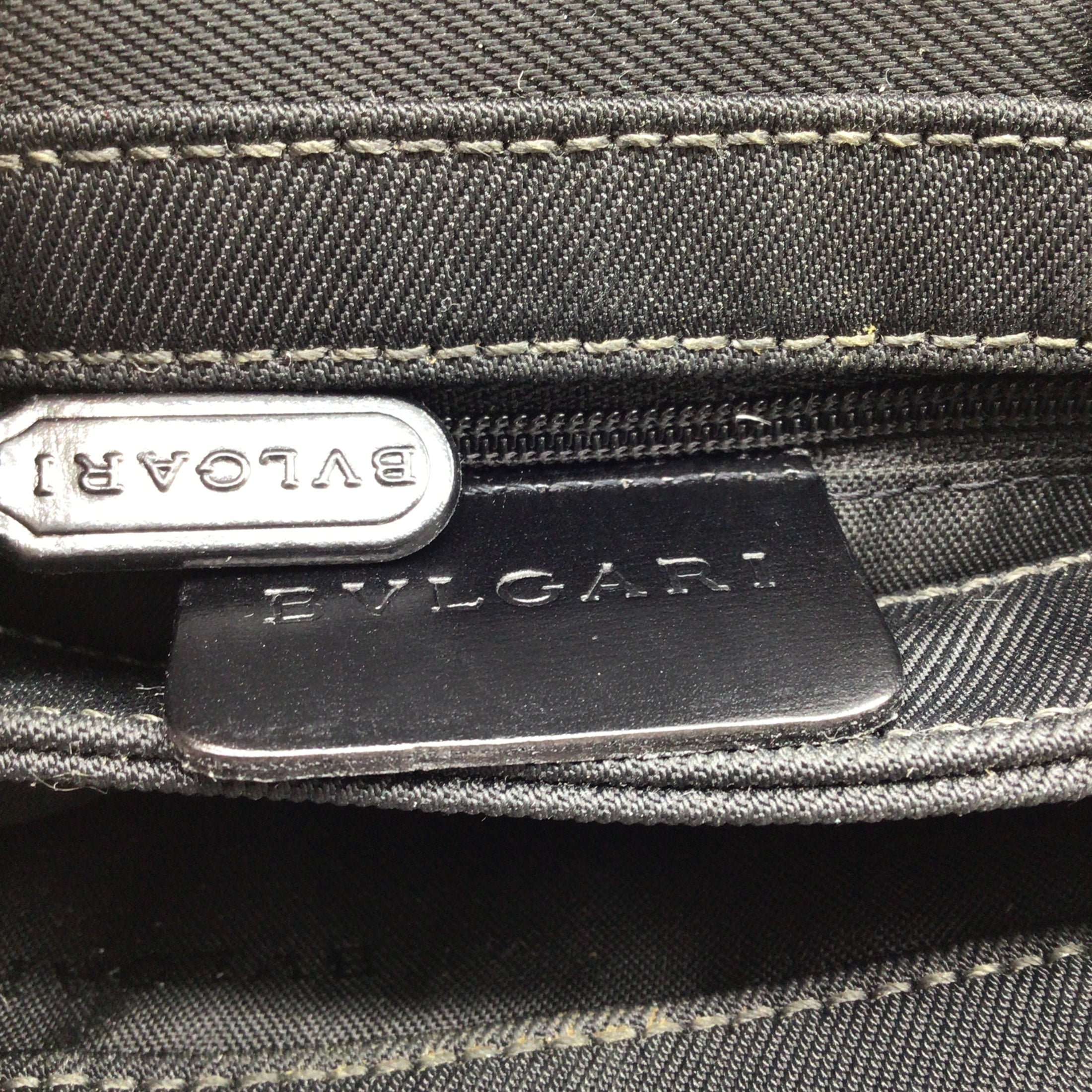 Bvlgari Black Leather Trimmed Mini Nylon Top Handle Bag