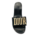Load image into Gallery viewer, Christian Dior Black / Gold Revolution Logo Leather Flat Slide Sandals