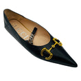 Load image into Gallery viewer, Gucci Black / Gold / Silver Horsebit and Chain Detail Pointed Toe Leather Flats