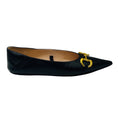 Load image into Gallery viewer, Gucci Black / Gold / Silver Horsebit and Chain Detail Pointed Toe Leather Flats