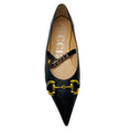 Load image into Gallery viewer, Gucci Black / Gold / Silver Horsebit and Chain Detail Pointed Toe Leather Flats