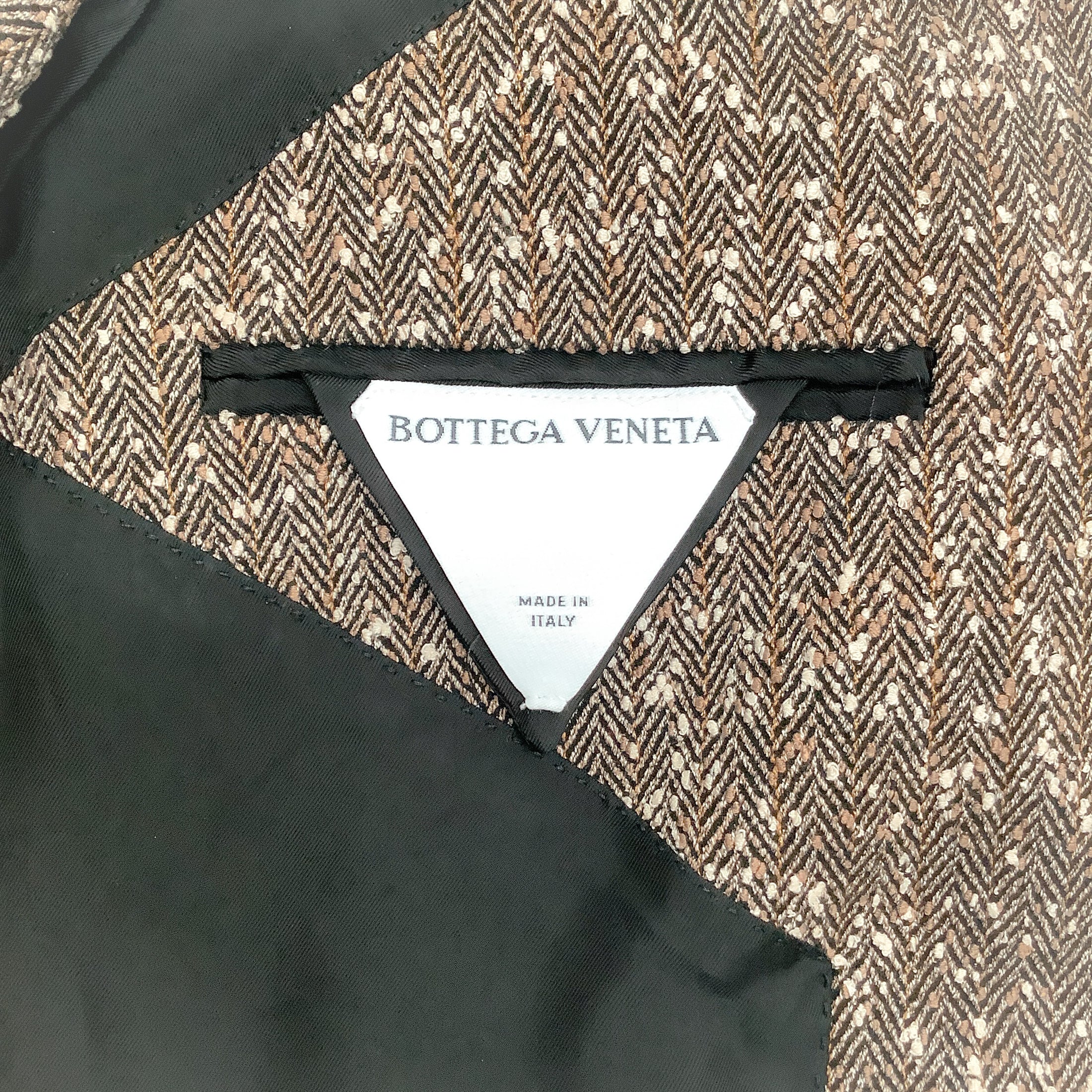 Bottega Veneta Brown Tweed Boucle Herringbone Double Breasted Blazer