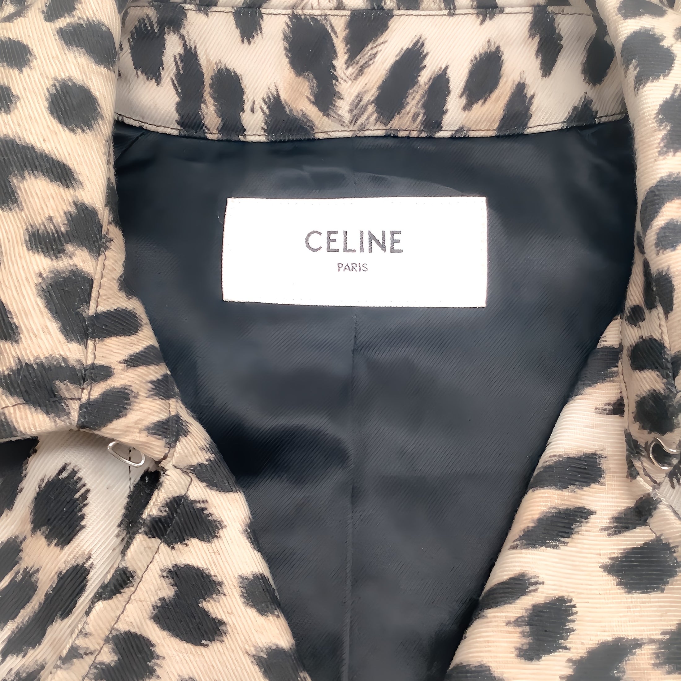 Celine Cotton Twill Leopard Print Short Trench Coat