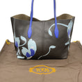 Load image into Gallery viewer, Tod's Brown / Cobalt Blue Floral Motif Tote