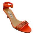 Load image into Gallery viewer, Manolo Blahnik Coral Pink Lasercut Leather Ankle Strap Sandals