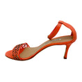 Load image into Gallery viewer, Manolo Blahnik Coral Pink Lasercut Leather Ankle Strap Sandals