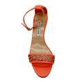 Load image into Gallery viewer, Manolo Blahnik Coral Pink Lasercut Leather Ankle Strap Sandals