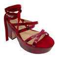 Load image into Gallery viewer, Tamara Mellon Deep Red Snakeskin Print and Suede Sandals