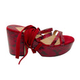 Load image into Gallery viewer, Tamara Mellon Deep Red Snakeskin Print and Suede Sandals