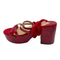 Load image into Gallery viewer, Tamara Mellon Deep Red Snakeskin Print and Suede Sandals