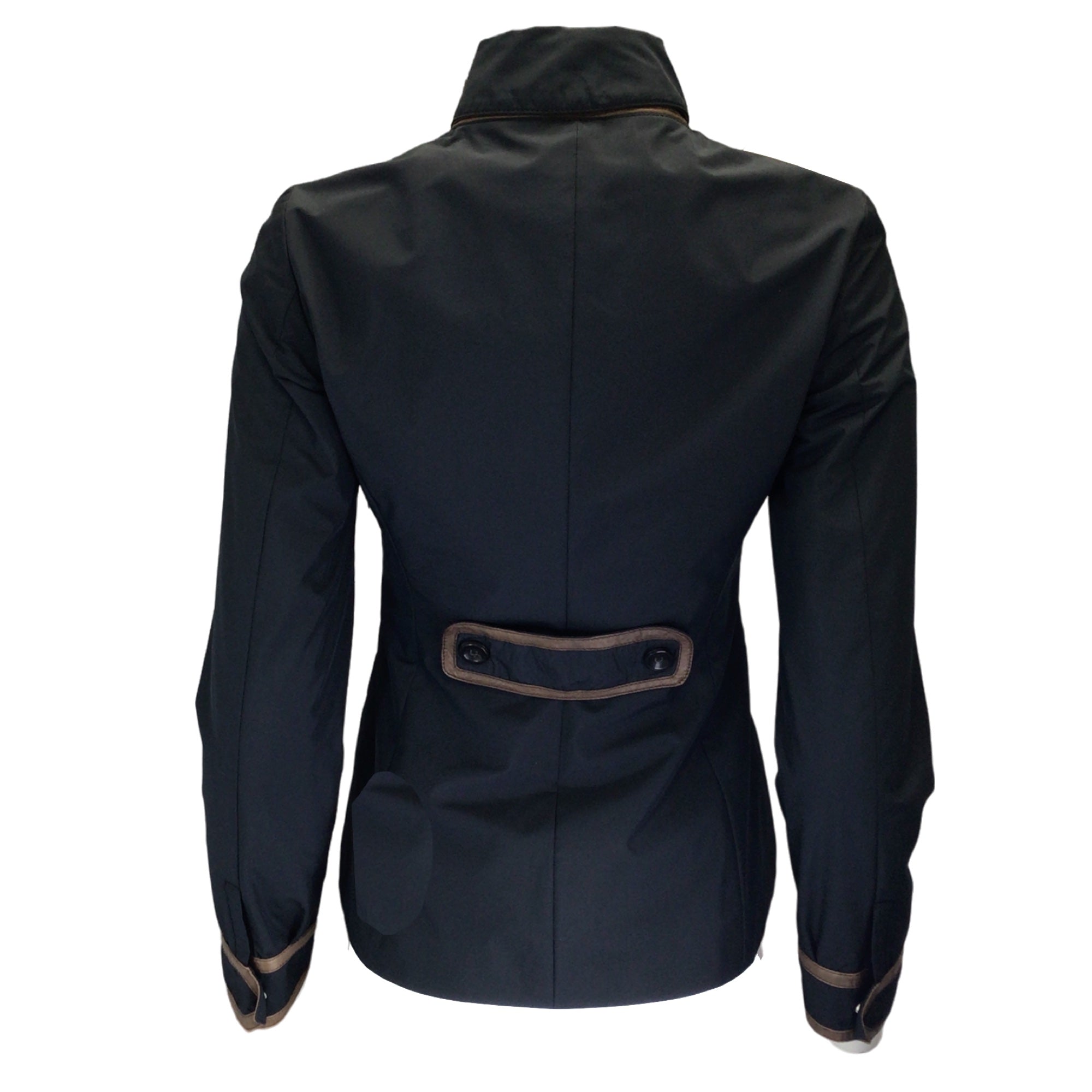 Agnona Black / Brown Leather Trimmed Full Zip Jacket