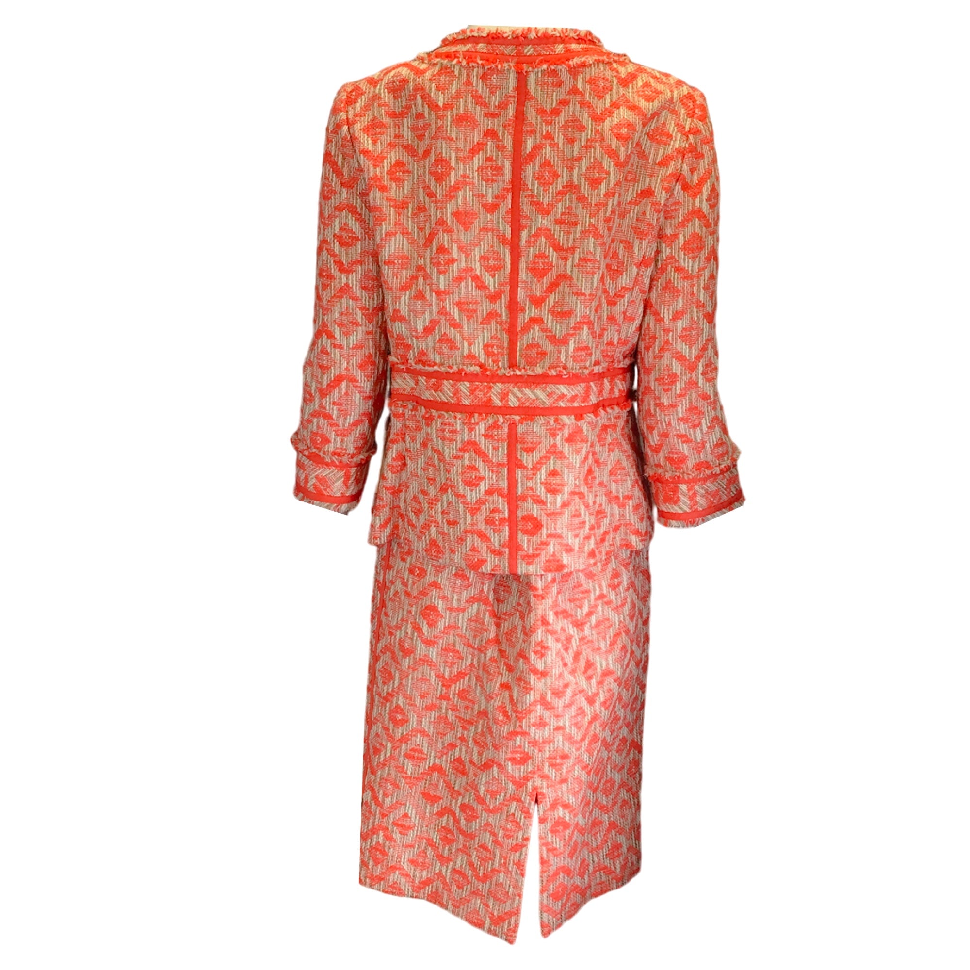 Lafayette 148 New York Orange / Ivory / Tan Cotton Tweed Jacket and Skirt Two-Piece Set