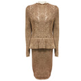 Load image into Gallery viewer, Genny Taupe / Gold Metallic Long Sleeved Shimmer Knit Peplum Midi Dress