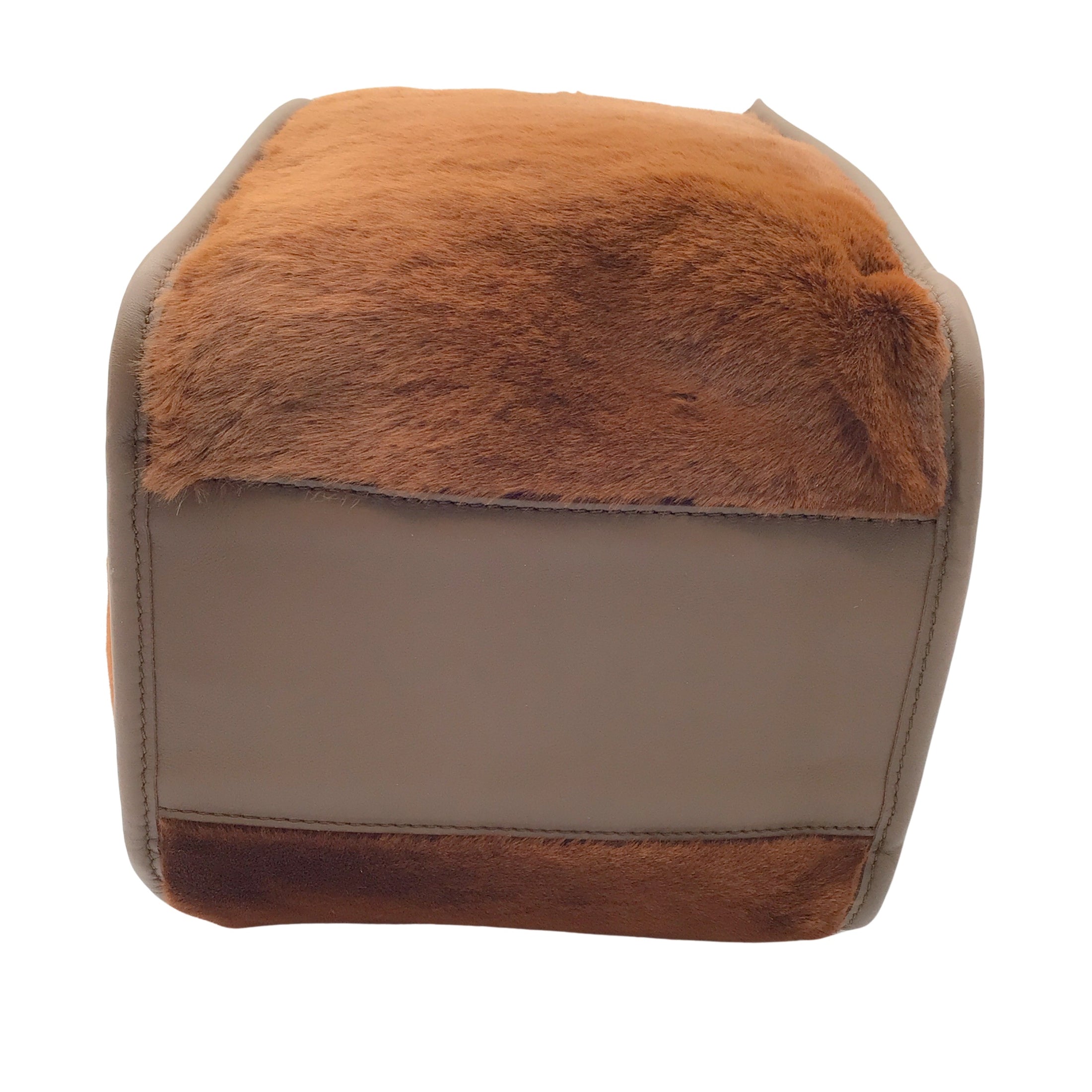 Max Mara Amanzia Brown Calfskin Leather Trimmed Kangaroo Fur Handbag