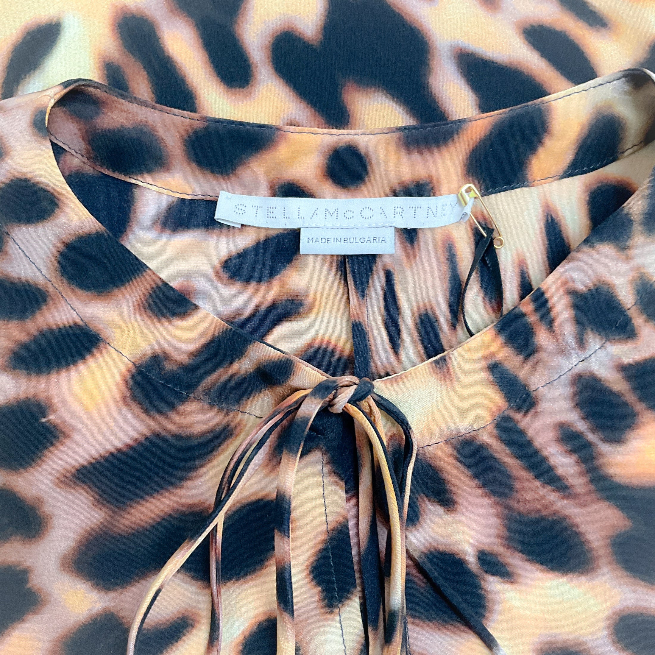 Stella McCartney Leopard Print Silk Sleeveless Top with Tie