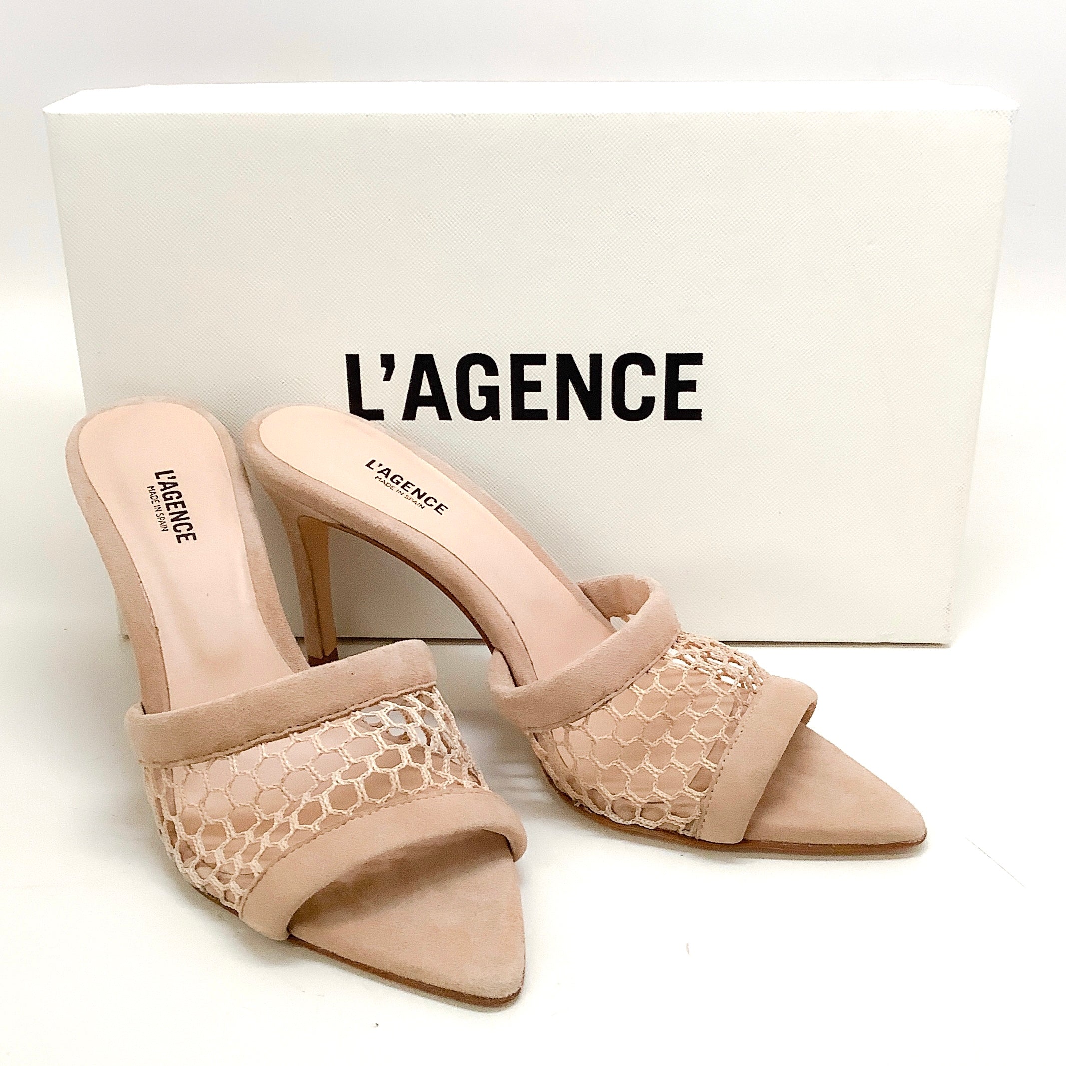 L'Agence Nude Suede Mesh Romilly Slide Sandals