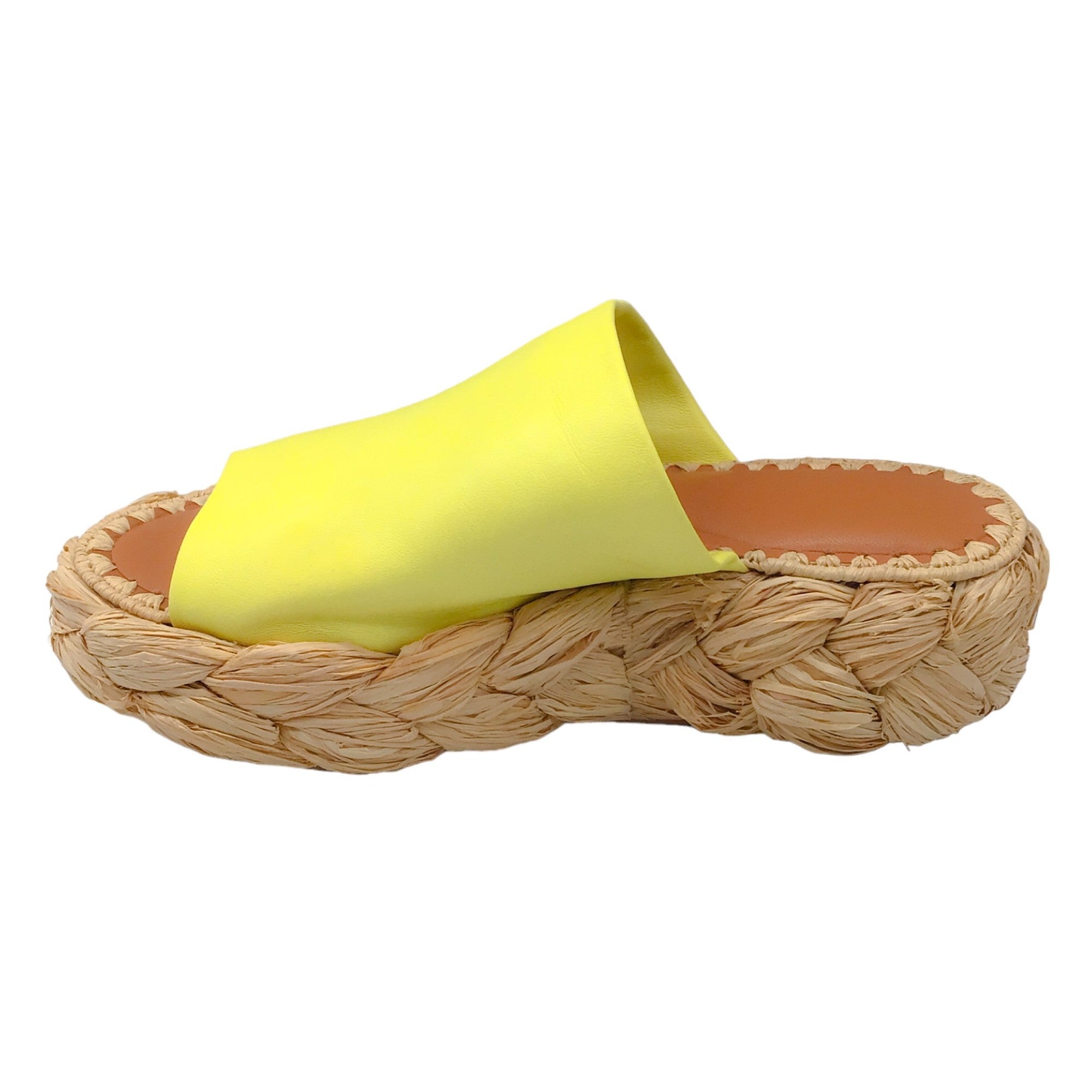Robert Clergerie Yellow Leather and Raffia Slide Sandals