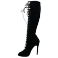 Load image into Gallery viewer, Giambattista Valli Black Suede Open Toe Lace Up Tall Boots