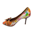 Load image into Gallery viewer, Christian Dior White Multi Floral Printed Bow Detail Logo Plaque Peep Toe Pumps
