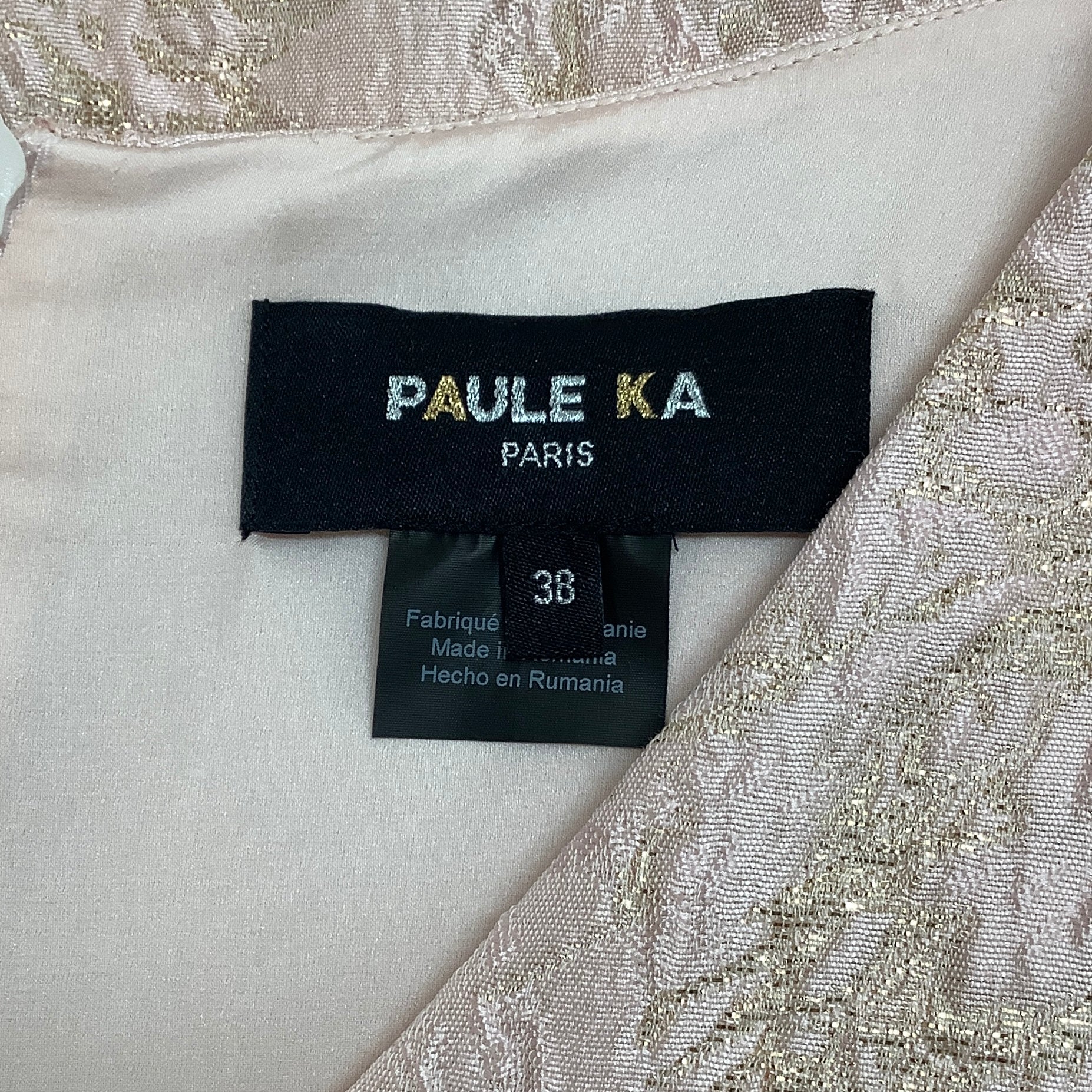 Paule Ka Pink / Gold Embroidered Jacquard Cap Sleeve Dress