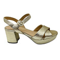 Load image into Gallery viewer, Prada Gold Metallic Leather Cross Strap Sandals