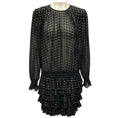Load image into Gallery viewer, Saint Laurent Black / Gold Ruffled Long Sleeved Silk Mini Dress