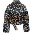 Load image into Gallery viewer, Maison Rabih Kayrouz Navy Blue Leopard Print Cropped Moto Jacket
