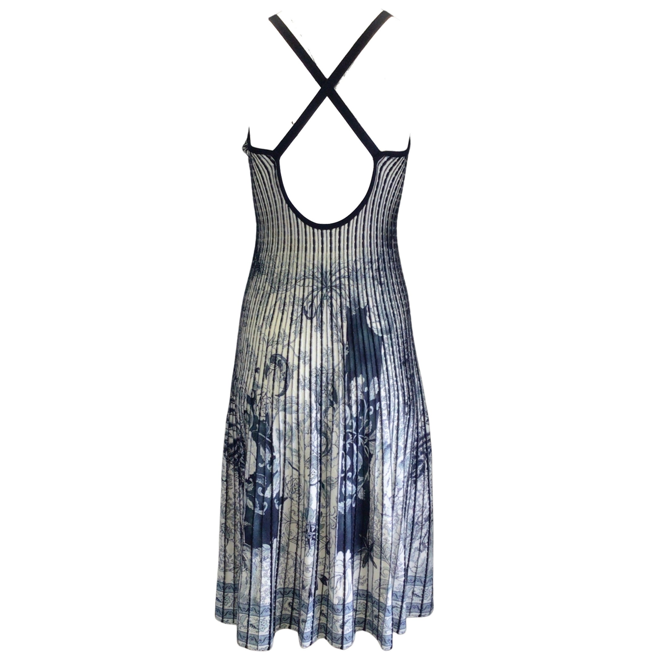 Etro Navy Blue / Ivory Beatrice Printed Sleeveless V-Neck Knit Midi Dress