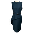 Load image into Gallery viewer, Christian Dior Teal Ruffled Sleeveless Crepe Fitted Midi Dress with Belt
