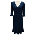 Load image into Gallery viewer, Oscar de la Renta Navy Blue Boucle Tweed Midi Dress with Belt