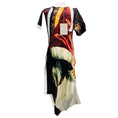 Load image into Gallery viewer, McQueen Multicolor Velazquez Asymmetric Printed Silk Midi Dress