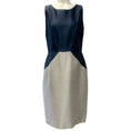 Load image into Gallery viewer, Oscar de la Renta Navy / Beige Cotton / Silk Sleeveless Dress