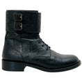 Load image into Gallery viewer, Saint Laurent Black Embossed Leather Ankle Buckle Lace Up Boots