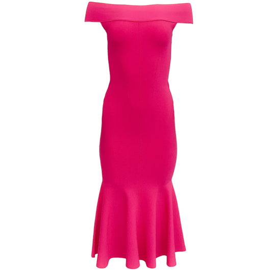 Roland Mouret Hot Pink Knit Off Shoulder Midi Dress