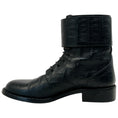 Load image into Gallery viewer, Saint Laurent Black Embossed Leather Ankle Buckle Lace Up Boots