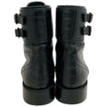 Load image into Gallery viewer, Saint Laurent Black Embossed Leather Ankle Buckle Lace Up Boots