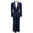 Load image into Gallery viewer, Lafayette 148 New York Navy Blue / White Crinkled Pinstriped Jacket and Pants Suit Set