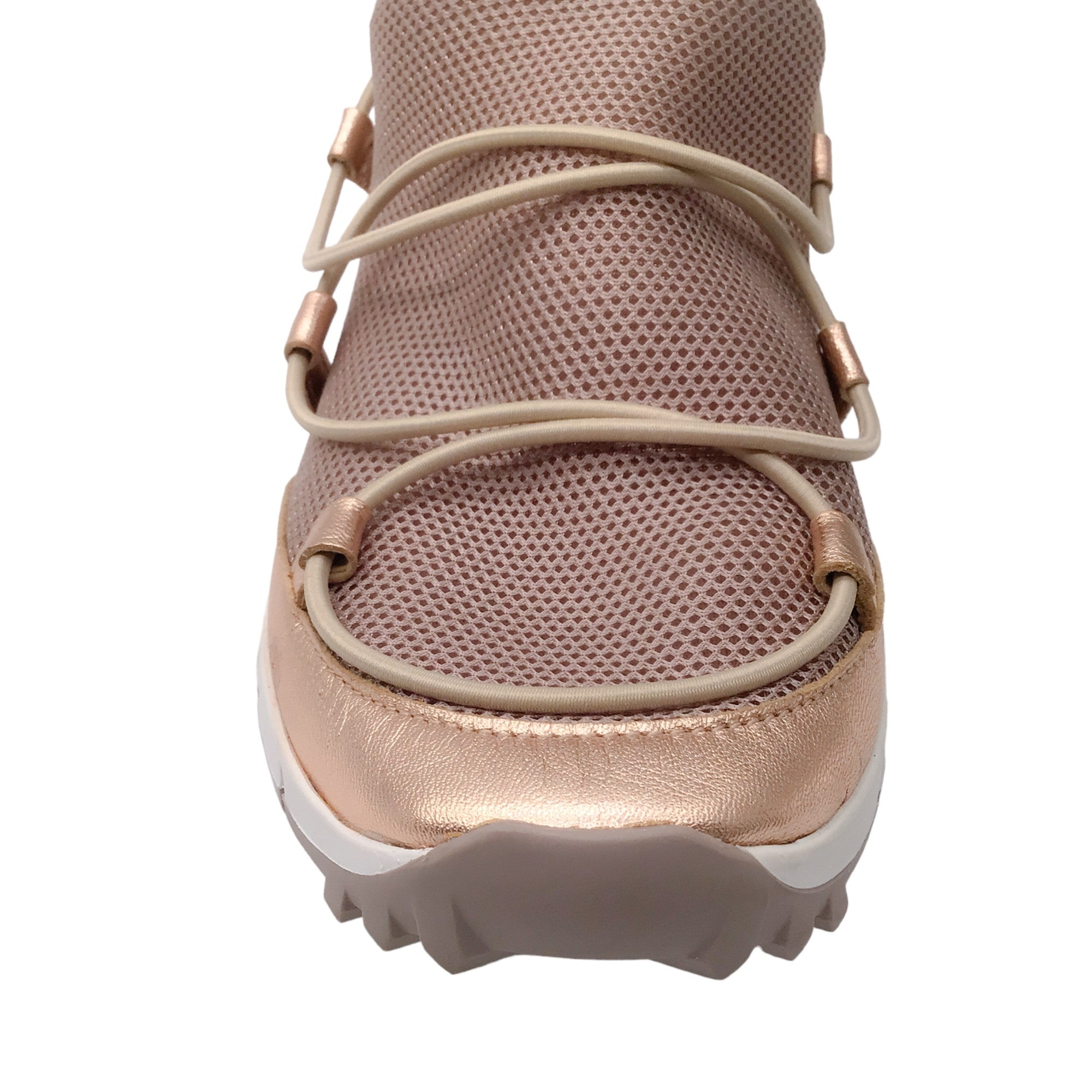 Jimmy Choo Rose Gold Metallic Leather and Mesh Sneakers