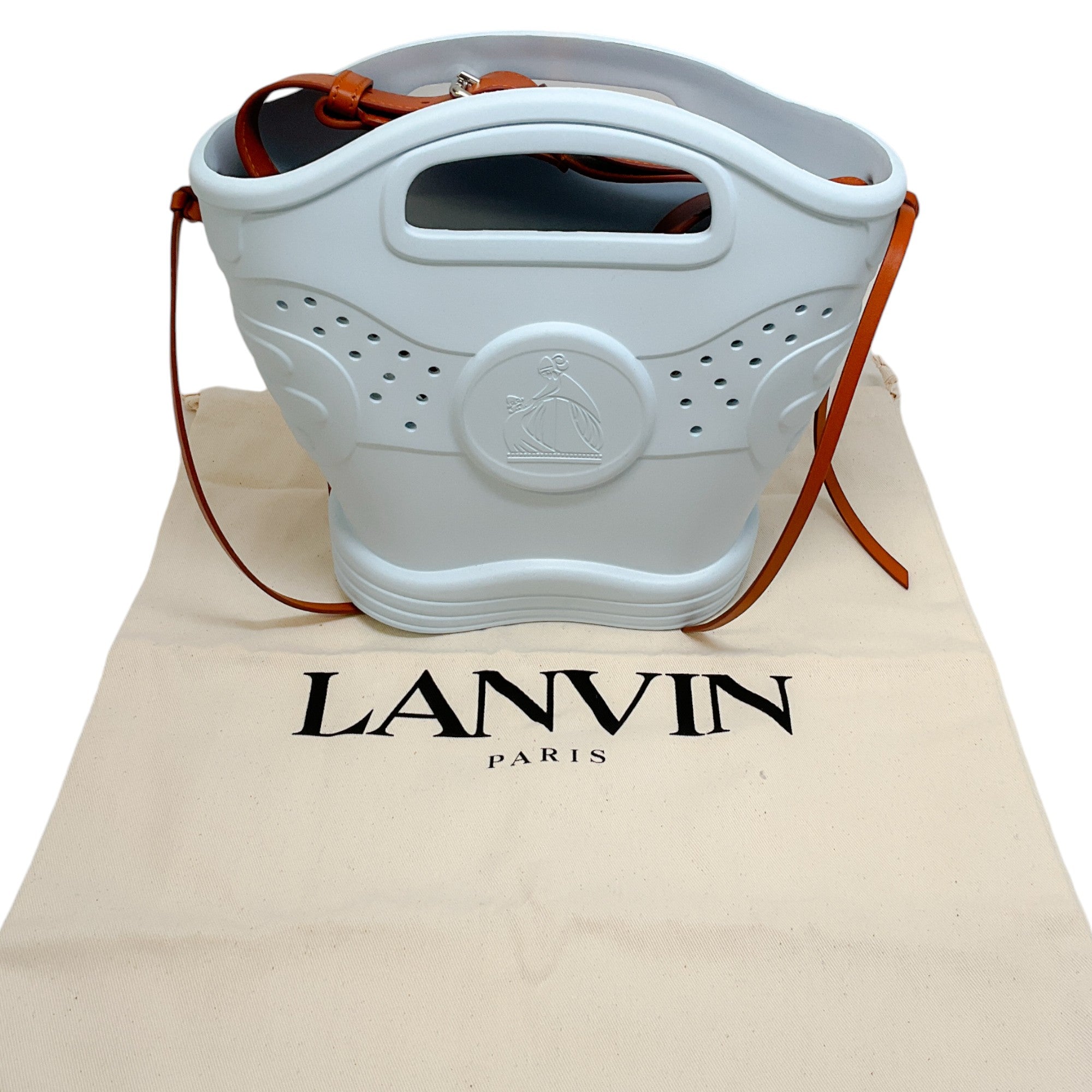 Lanvin Blue Rubber Logo Embossed Bucket Bag