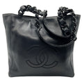 Load image into Gallery viewer, Chanel Black Leather Small Deca Coco Mark Tote with Bakelite Chain Handles