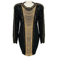 Load image into Gallery viewer, Balmain Black / Gold Chain Detail Sequined Cocktail Dress