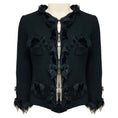 Load image into Gallery viewer, Moschino Black Wool Tweed Jacket with Mesh Tulle Trim and Velvet Bows