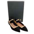 Load image into Gallery viewer, Laurence Dacade Black Suede Carmela Mary Jane Flats with Gold Trim
