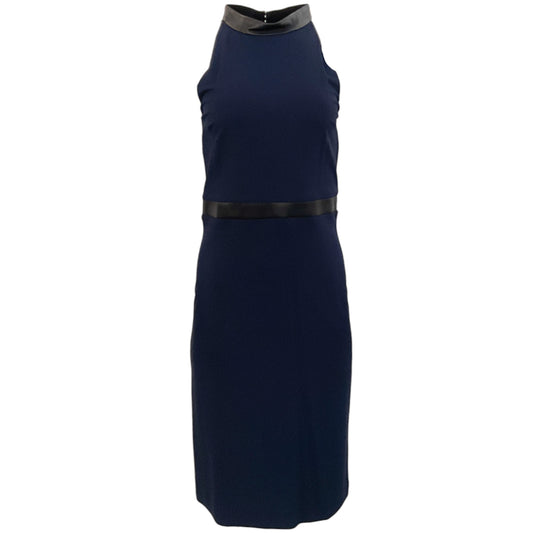 Gucci Navy Crepe Sleeveless Dress with Leather Trim