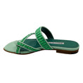 Load image into Gallery viewer, Manolo Blahnik Mint Green Leather and Raffia Slide Sandals