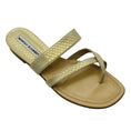 Load image into Gallery viewer, Manolo Blahnik Champagne Metallic Snake Embossed Leather Flat Slide Sandals