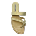 Load image into Gallery viewer, Manolo Blahnik Champagne Metallic Snake Embossed Leather Flat Slide Sandals