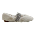 Load image into Gallery viewer, Jimmy Choo Latte Faux Fur Krista Flats with Crystal Embellishments
